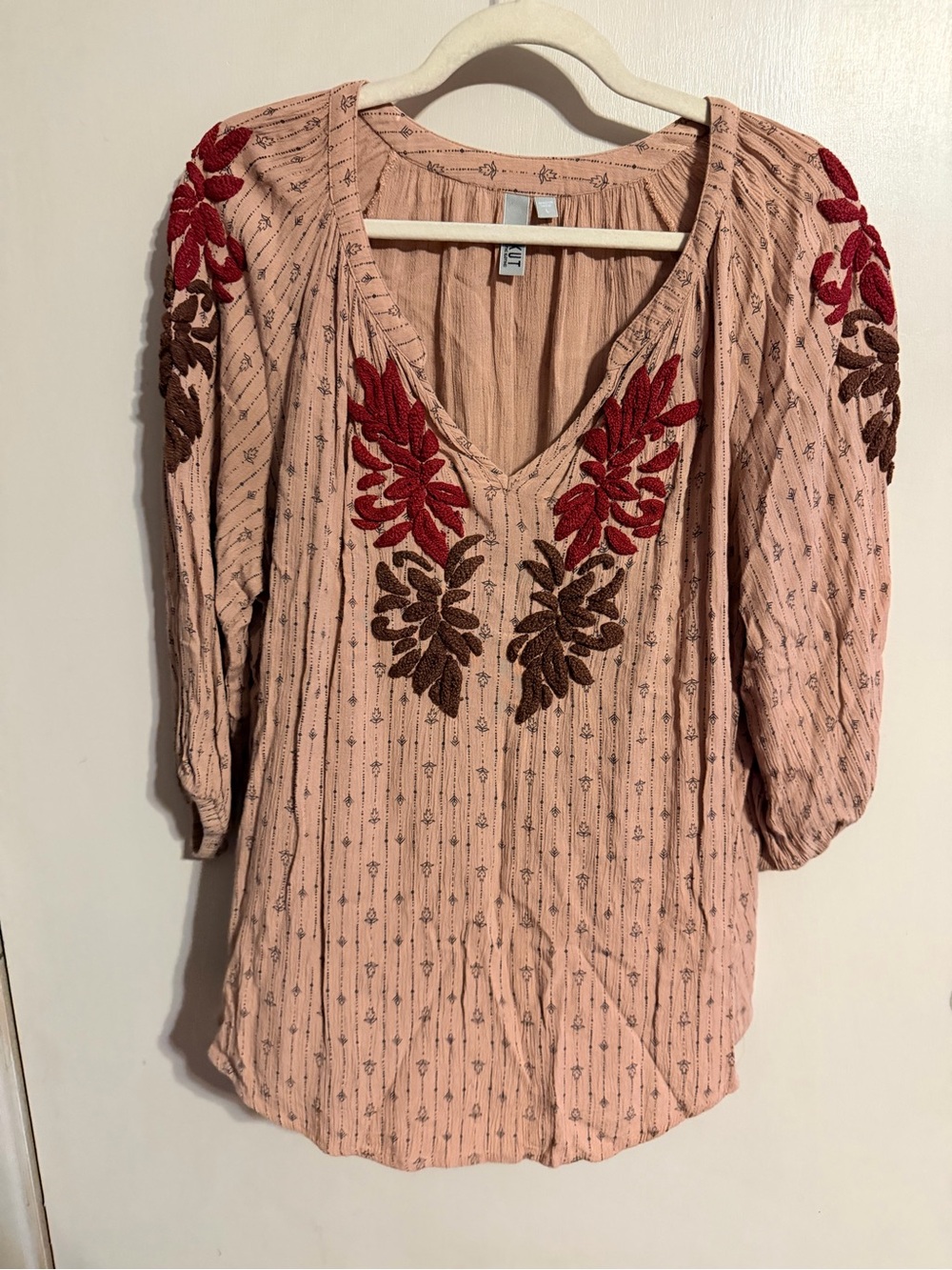 Kut From The Kloth Women’s Large Boho Embroidered Peasant Blouse Peach 3/4 - Picture 4 of 11